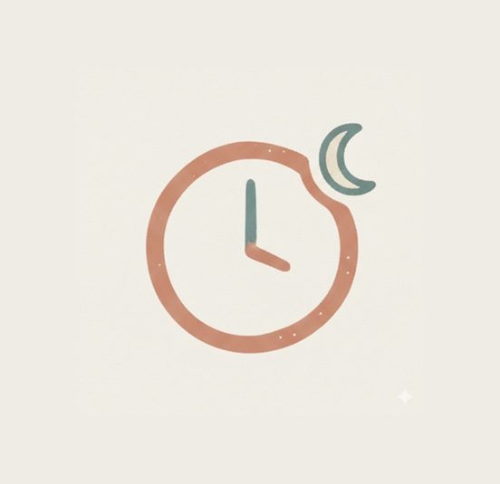 Symbol für Öffnungszeiten Stilisierte Uhr mit Mond als Symbol für Öffnungszeiten